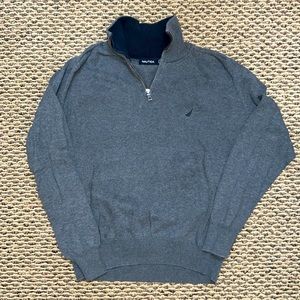 Nautica Men's L Solid 1/4 Zip Dark Grey Collard Sweatshirt